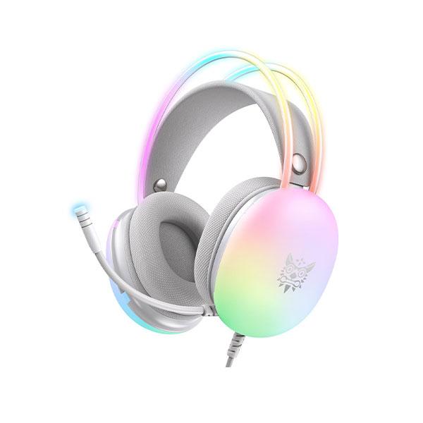 ONIKUMA-X25 PRO RGB HEAD BEAM WITH MIC 3.5MM DURABLE STEREO SURROUND GAMING HEADSET WHITE 